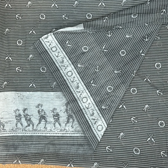 Franco Ferrari Cotton Silk Nautical  Grey White Scarf Made In Italy - Picture 16 of 17
